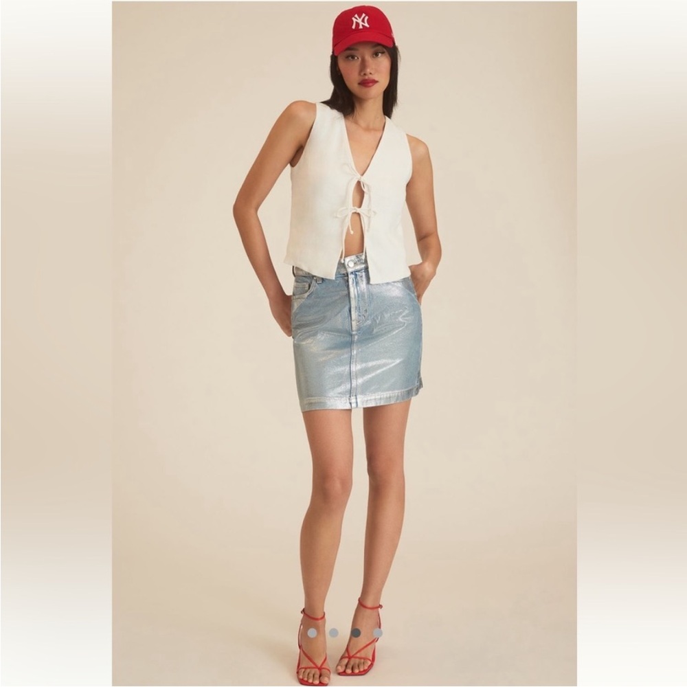 Pilcro Metallic Light Blue Mini Skirt